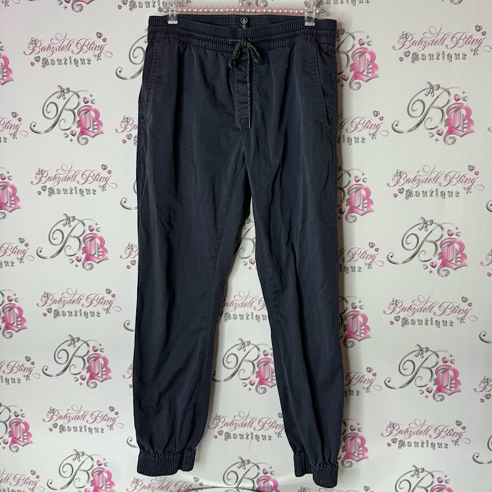 Volcom Charcoal Jogger Pants pockets tie up waist grey navy black